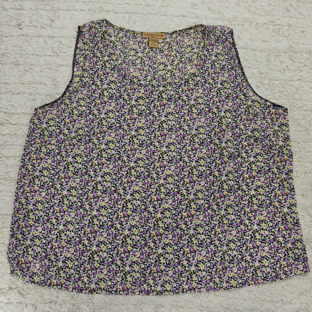 VTG Notations Womens 2X Blouse Ditsy Floral Sleeveless Cottagecore Whimsigoth‎